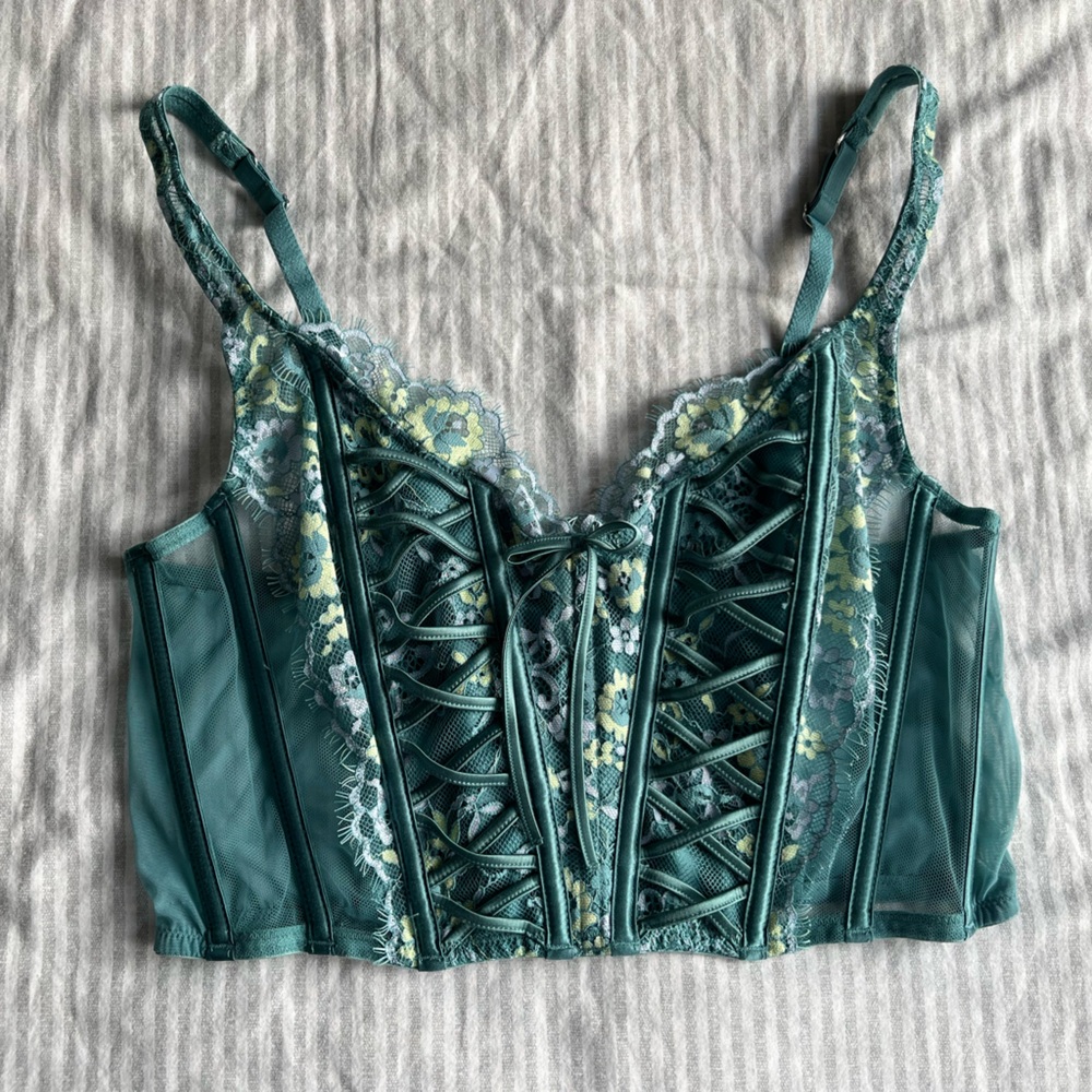 Victoria's Secret dream angels eyelash lace floral bustier corset top